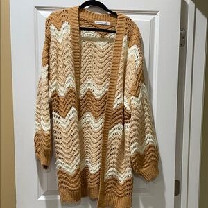 Altar'd State Chevron Knit Cardigan in Tan and Cream